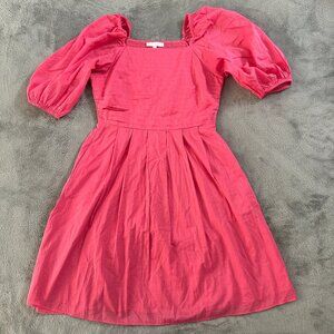 Ivy City Co Pink Smocked Puffed Sleeve Dress MEDIUM 100% Cotton Pleated
